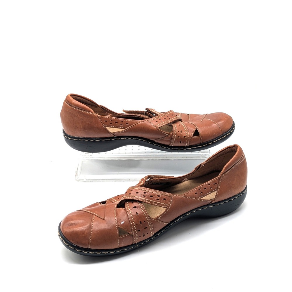 Clarks Bendables Womens 10M Brown Leather Mary Jane Fisherman Comfort Flats